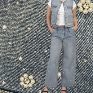 NWT House of Harlow Denim Reimagined: The Harlow Embellished Two Piece Set"